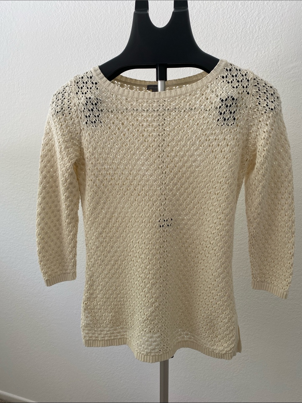 Ann Taylor Cream Open-Knit 3/4 sleeve tunic sweater